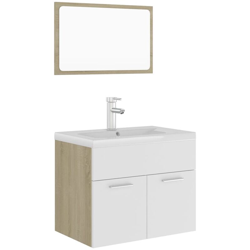 

Conjunto de muebles de baño aglomerado blanco y roble Sonoma - Beige - Vidaxl