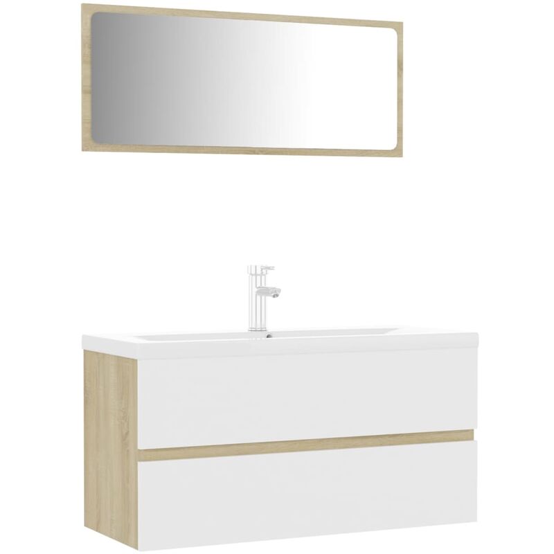 

Conjunto de muebles de baño aglomerado blanco y roble Sonoma - Beige - Vidaxl