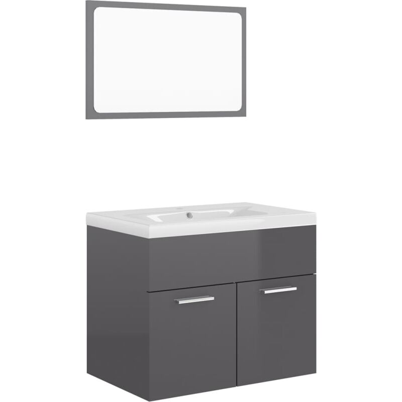 

Conjunto de muebles de baño aglomerado gris brillante - Gris - Vidaxl