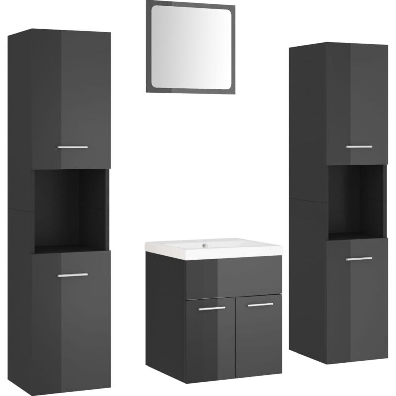 

Conjunto de muebles de baño aglomerado gris brillante - Gris - Vidaxl