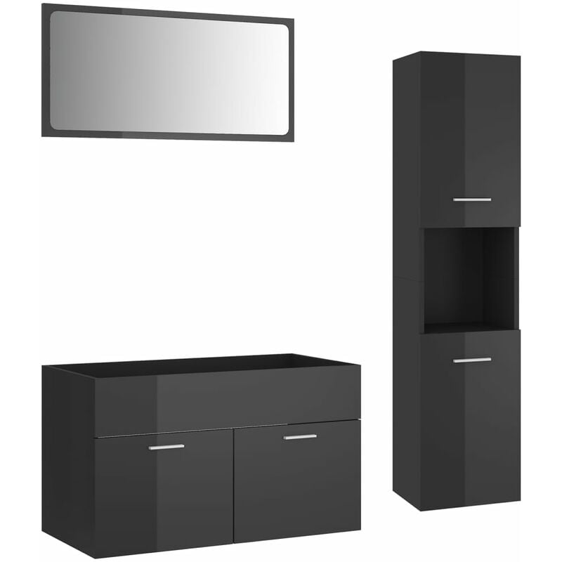 

Conjunto de muebles de baño aglomerado gris brillante - Gris - Vidaxl