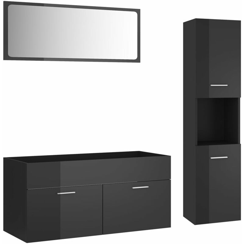 

vidaXL Conjunto de muebles de baño aglomerado gris brillante - Gris