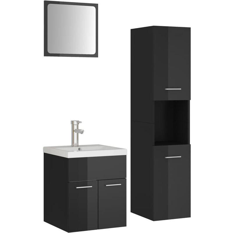 

Conjunto de muebles de baño aglomerado gris brillante - Gris - Vidaxl