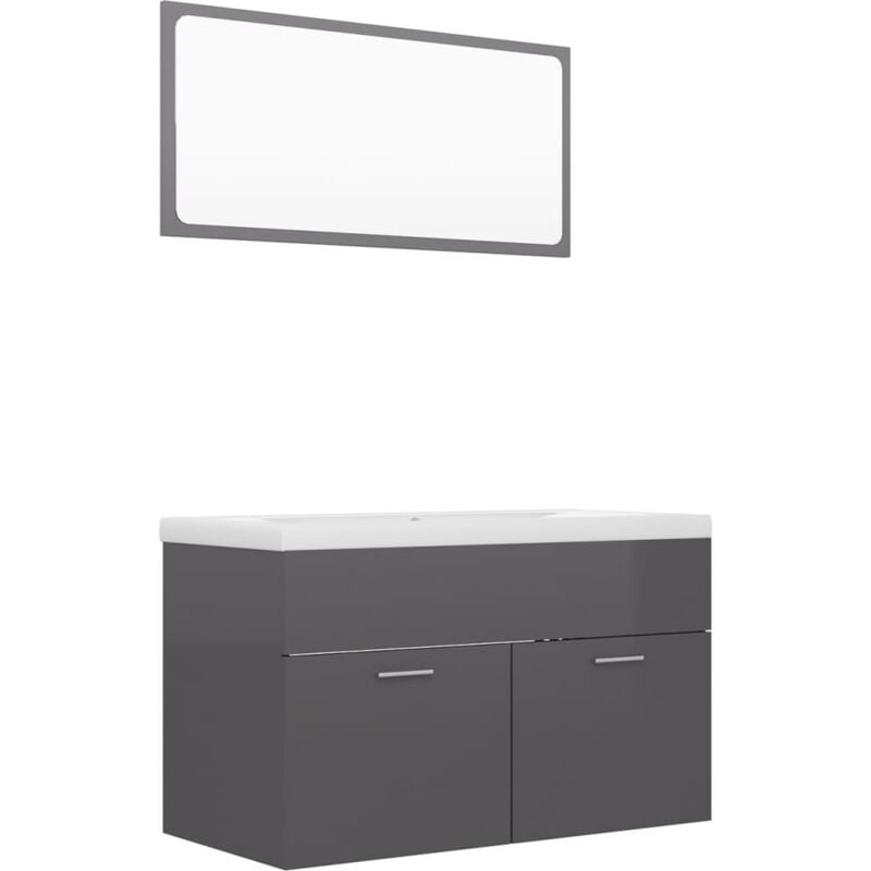 

Conjunto de muebles de baño aglomerado gris brillante - Gris - Vidaxl