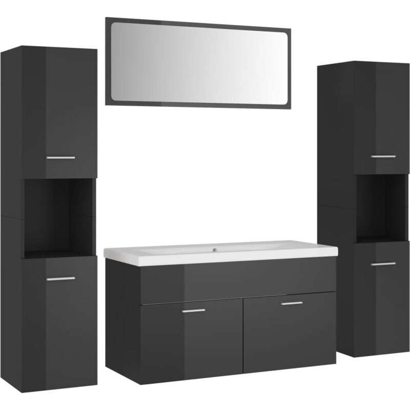 

Conjunto de muebles de baño aglomerado gris brillante - Gris - Vidaxl