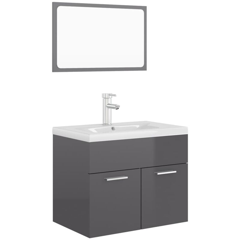 

Conjunto de muebles de baño aglomerado gris brillante - Gris - Vidaxl