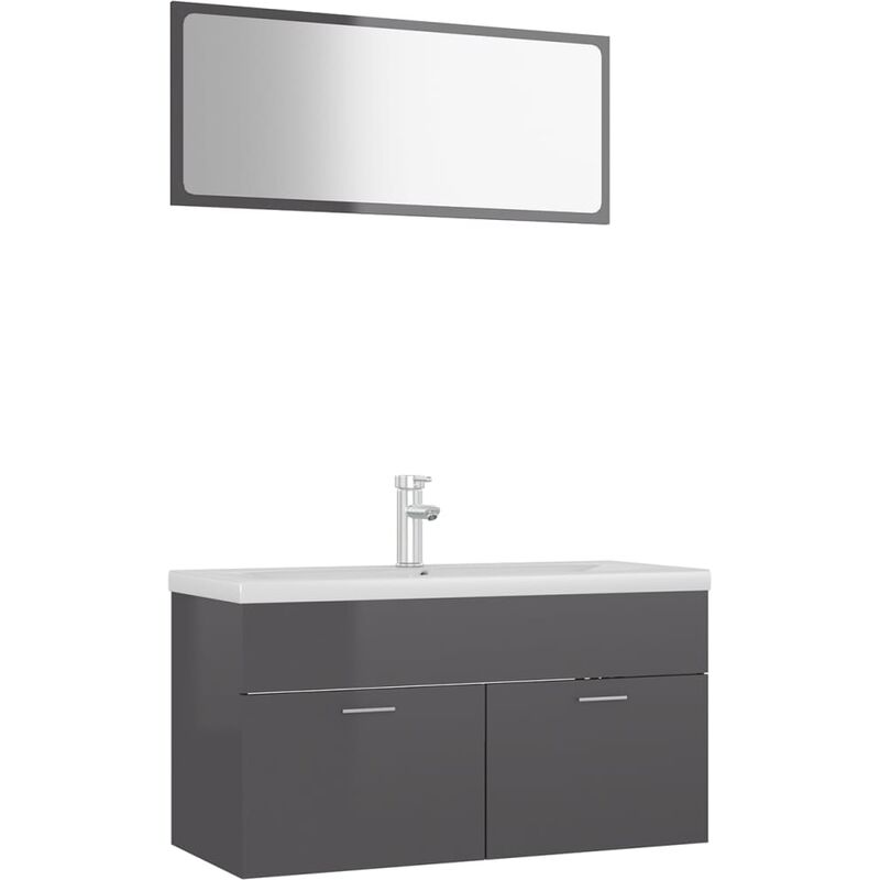 

Conjunto de muebles de baño aglomerado gris brillante - Gris - Vidaxl