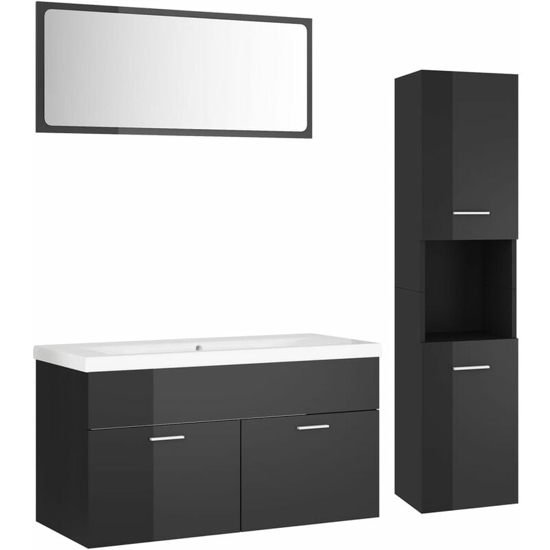 

Conjunto de muebles de baño aglomerado gris brillante - Gris - Vidaxl