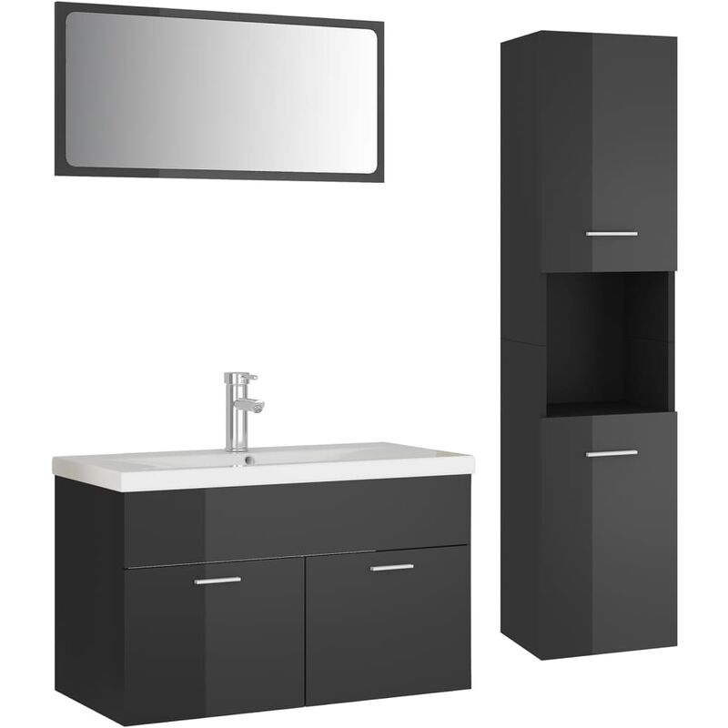 

Conjunto de muebles de baño aglomerado gris brillante - Gris - Vidaxl