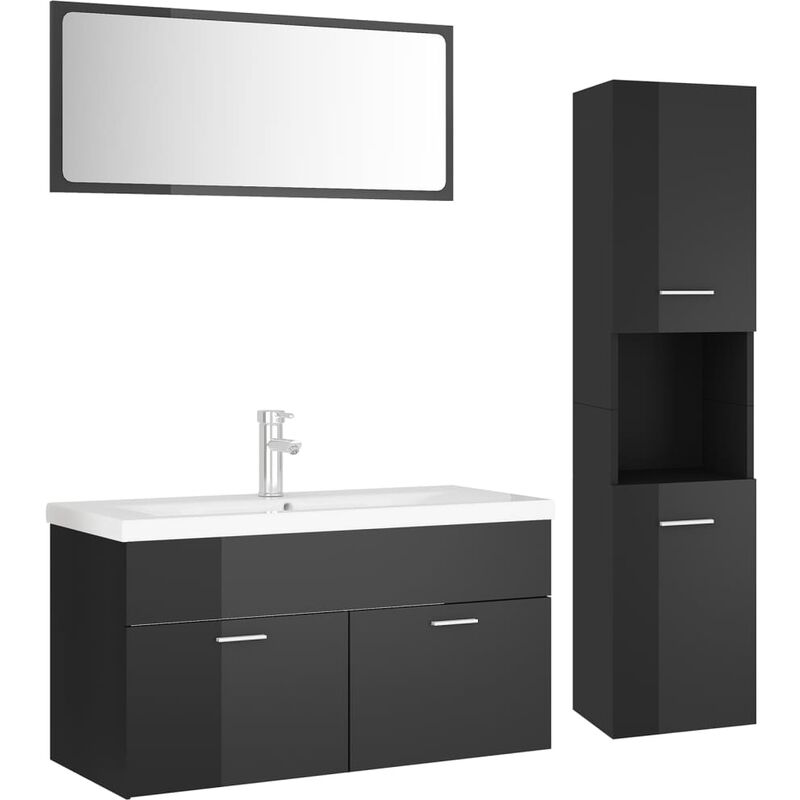 

Conjunto de muebles de baño aglomerado gris brillante - Gris - Vidaxl