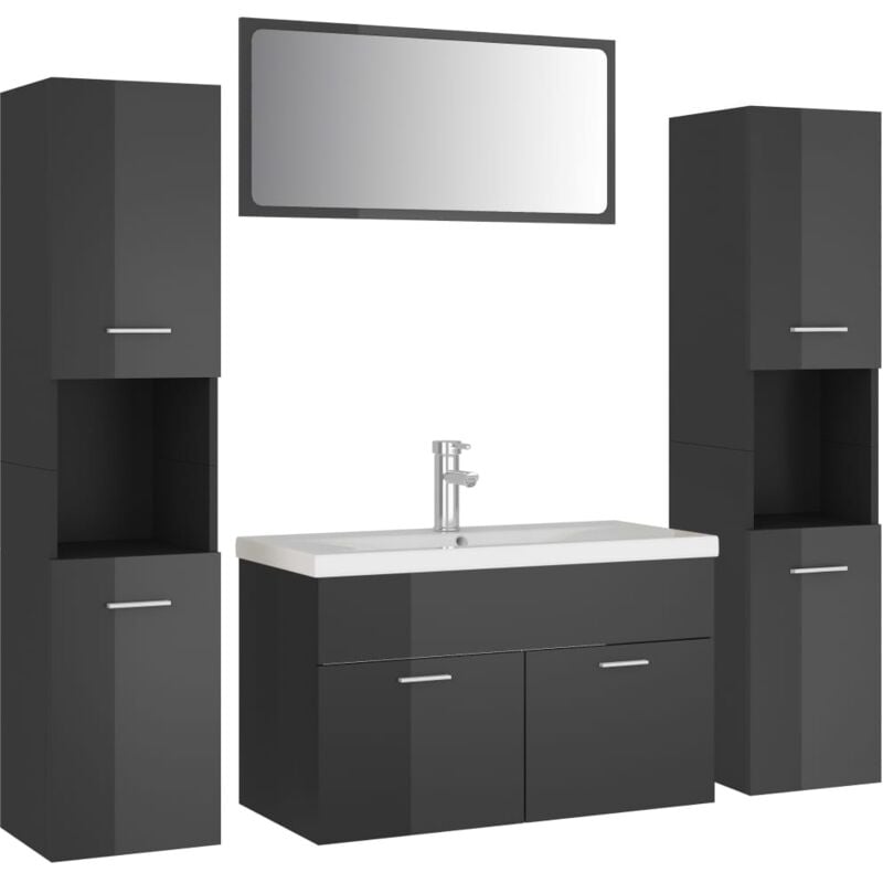 

Conjunto de muebles de baño aglomerado gris brillante - Gris - Vidaxl