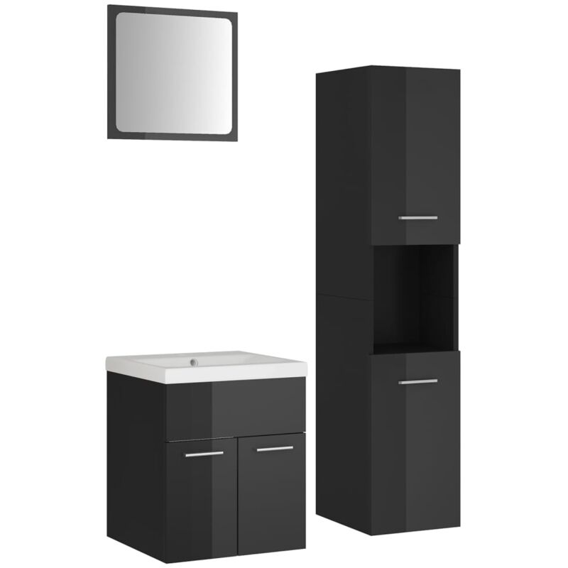 

vidaXL Conjunto de muebles de baño aglomerado gris brillante - Gris