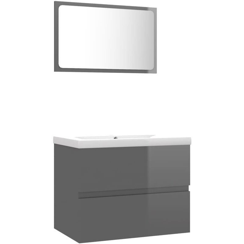 

Conjunto de muebles de baño aglomerado gris brillante - Gris - Vidaxl