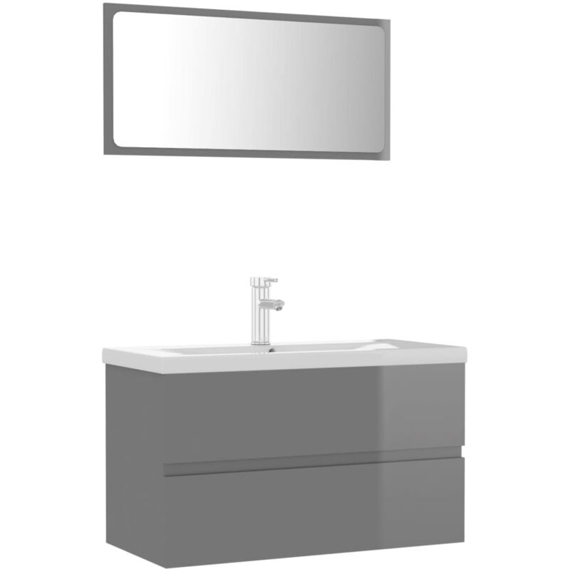 

Conjunto de muebles de baño aglomerado gris brillante - Gris - Vidaxl