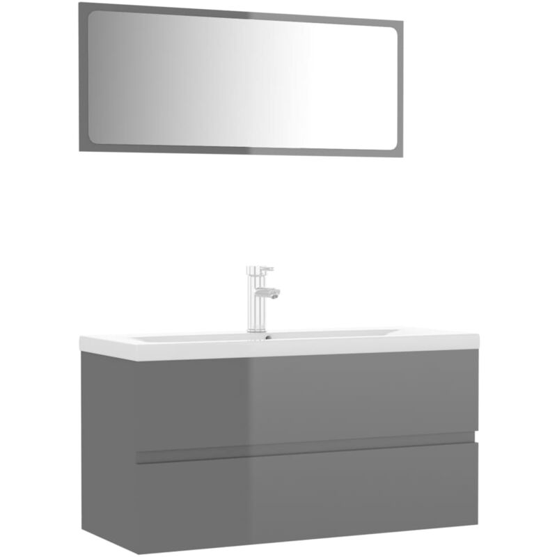 

Conjunto de muebles de baño aglomerado gris brillante - Gris - Vidaxl