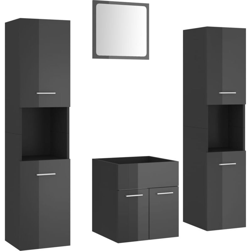 

vidaXL Conjunto de muebles de baño aglomerado gris brillante - Gris