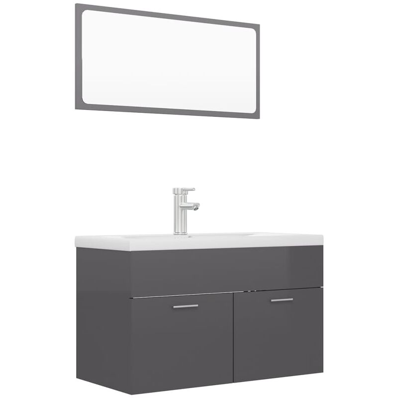 

Conjunto de muebles de baño aglomerado gris brillante - Gris - Vidaxl