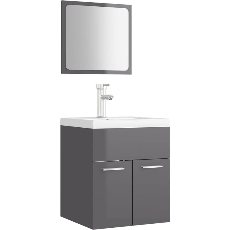 

vidaXL Conjunto de muebles de baño aglomerado gris brillante - Gris