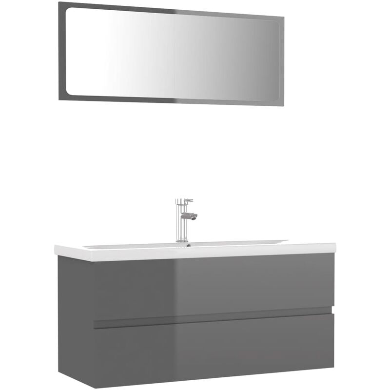 

Conjunto de muebles de baño aglomerado gris brillante - Gris - Vidaxl