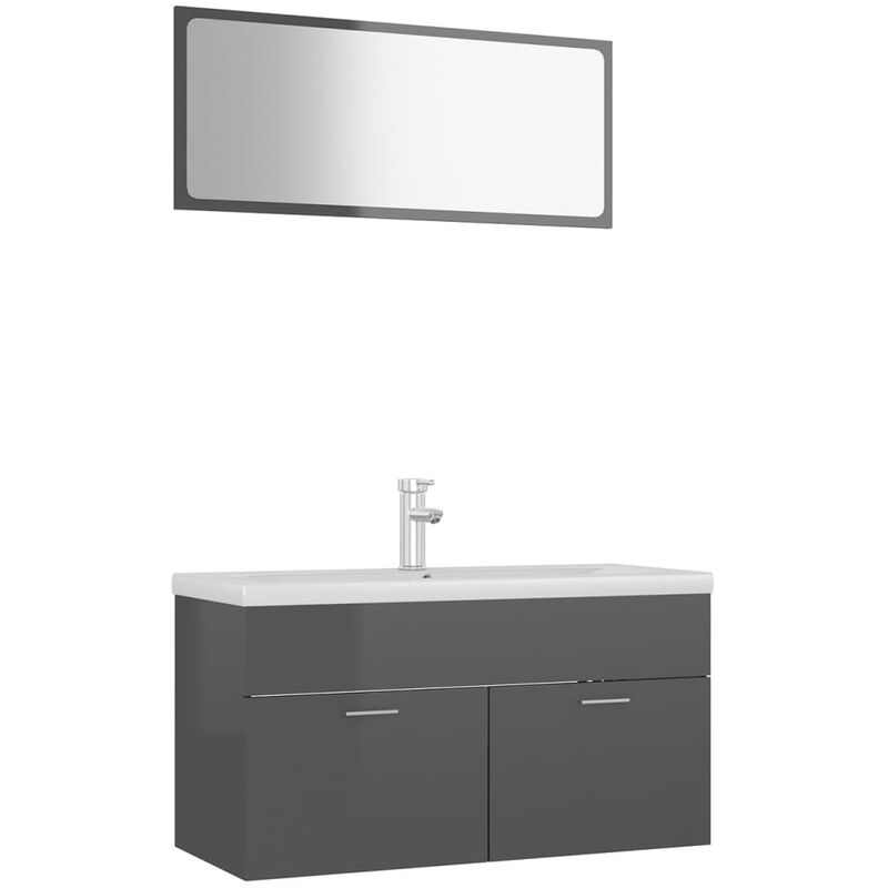 

vidaXL Conjunto de muebles de baño aglomerado gris brillante - Gris