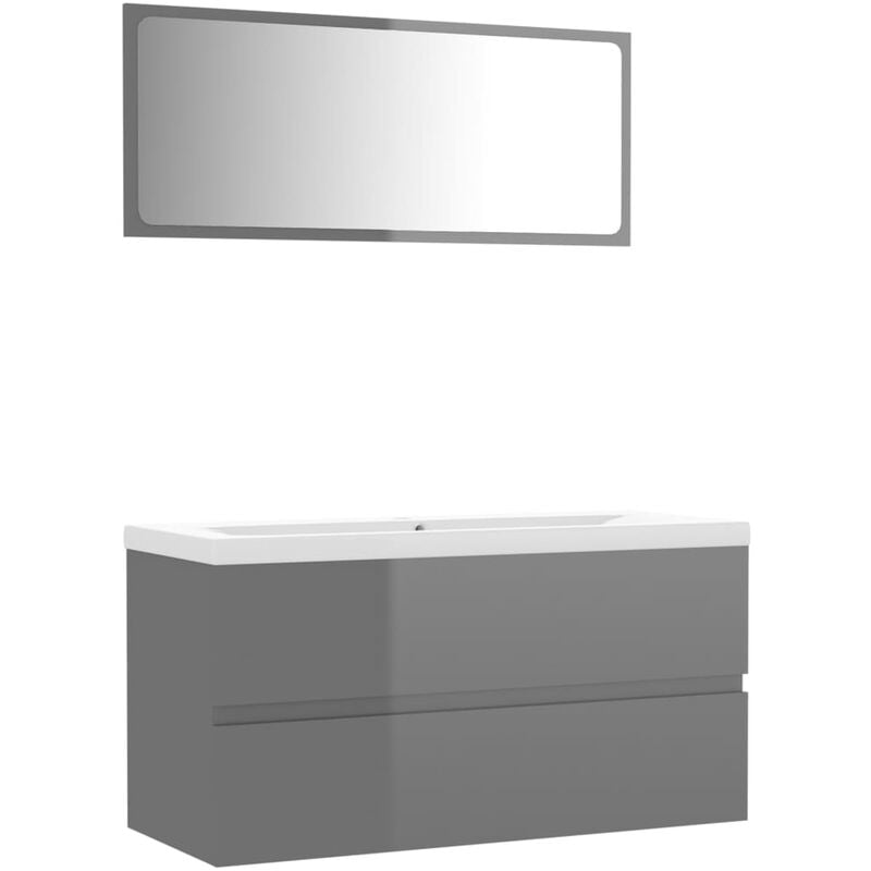 

Conjunto de muebles de baño aglomerado gris brillante - Gris - Vidaxl