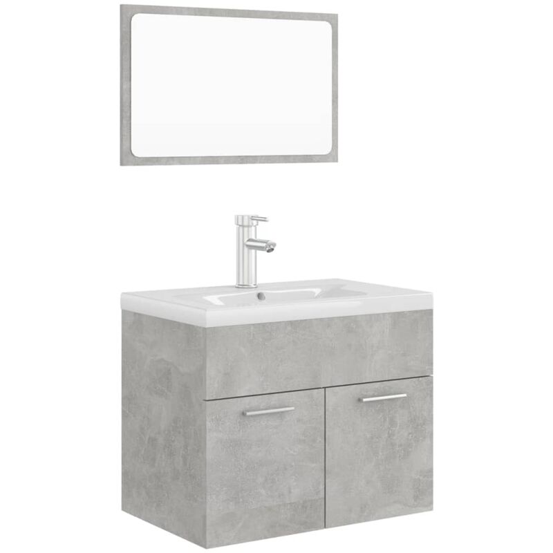 

Conjunto de muebles de baño aglomerado gris hormigón - Gris - Vidaxl