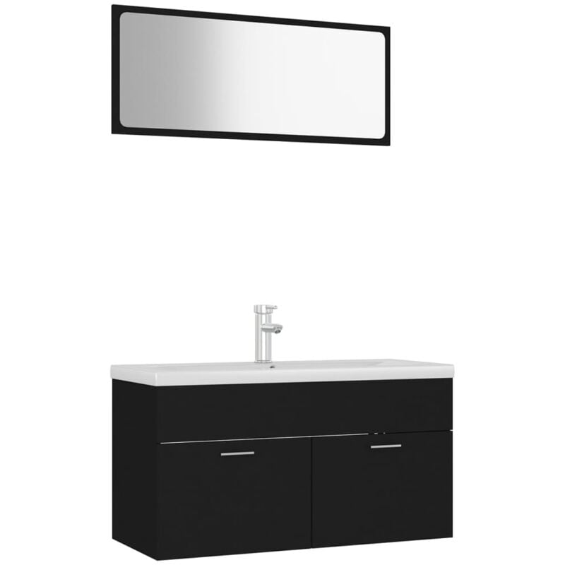 

Conjunto de muebles de baño aglomerado negro - Negro - Vidaxl