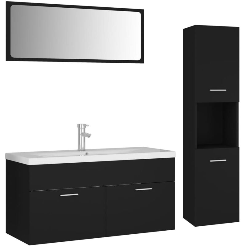 

Conjunto de muebles de baño aglomerado negro - Negro - Vidaxl