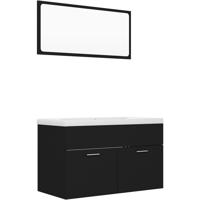 

vidaXL Conjunto de muebles de baño aglomerado negro - Negro