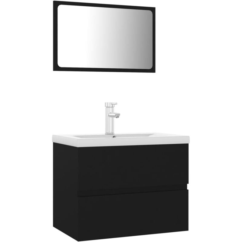 

Conjunto de muebles de baño aglomerado negro - Negro - Vidaxl