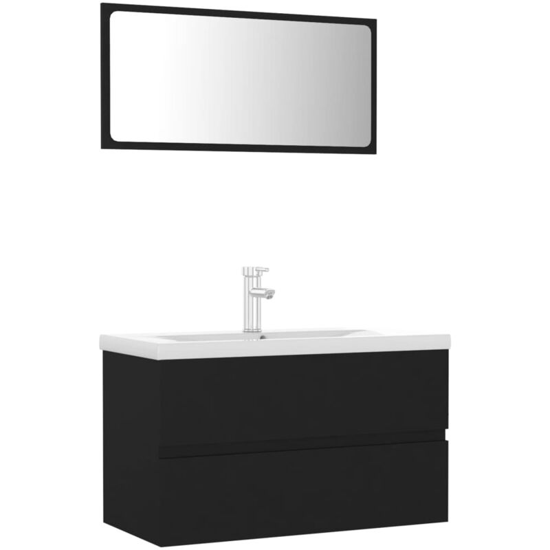 

Conjunto de muebles de baño aglomerado negro - Negro - Vidaxl