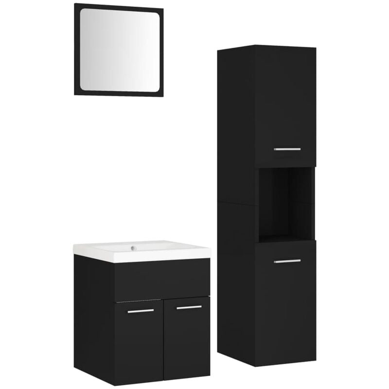 

vidaXL Conjunto de muebles de baño aglomerado negro - Negro
