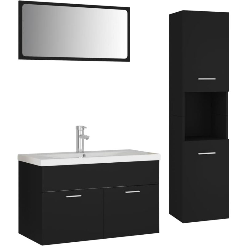 

Conjunto de muebles de baño aglomerado negro - Negro - Vidaxl