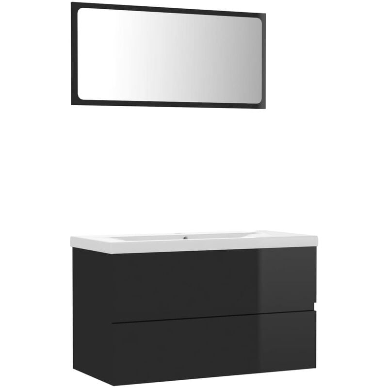 

Conjunto de muebles de baño aglomerado negro brillante - Negro - Vidaxl
