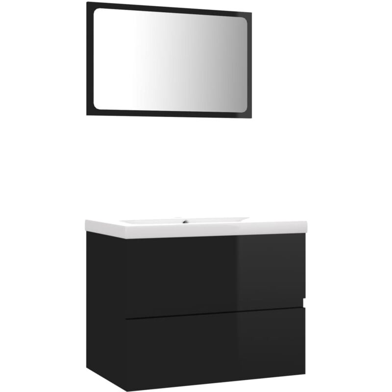 

Conjunto de muebles de baño aglomerado negro brillante - Negro - Vidaxl