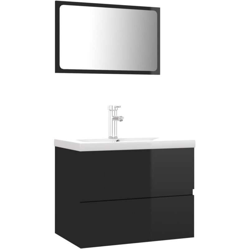 

Conjunto de muebles de baño aglomerado negro brillante - Negro - Vidaxl