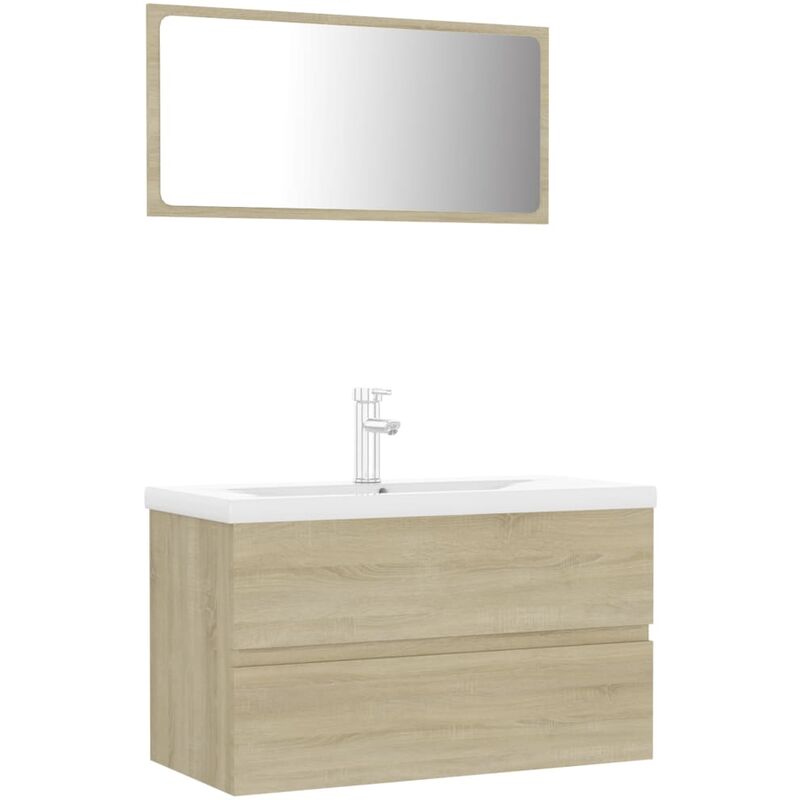 

Conjunto de muebles de baño aglomerado roble Sonoma - Marrón - Vidaxl