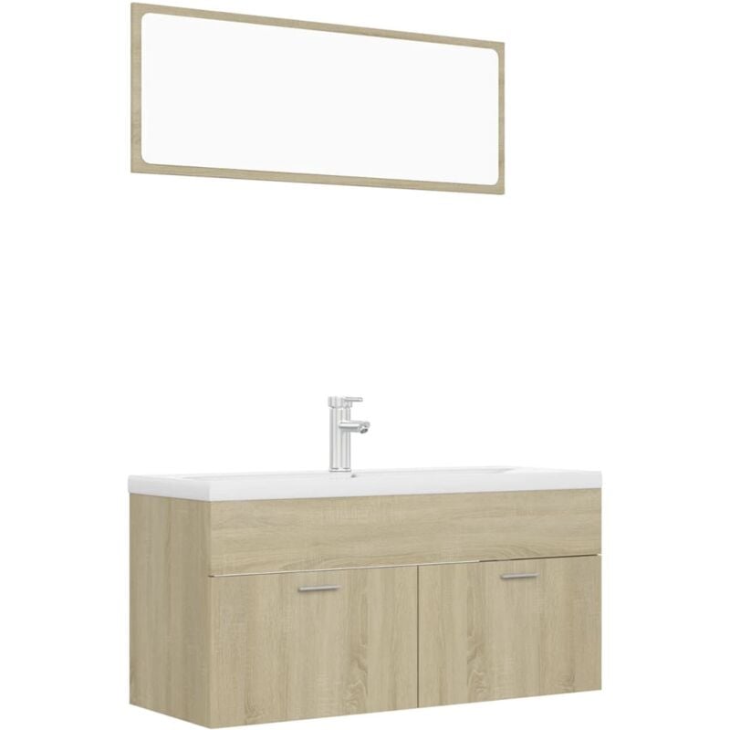 

Conjunto de muebles de baño aglomerado roble Sonoma - Marrón - Vidaxl