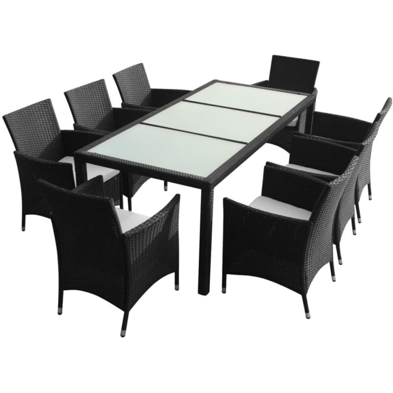 

Set comedor de jardín 9 piezas y cojines ratán sintético negro - Negro - Vidaxl