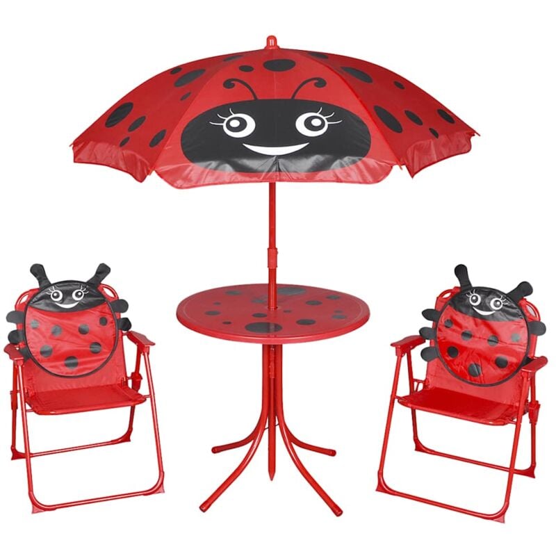 

vidaXL Set Mesa y Sillas de Jardín Infantil 3 Piezas con Sombrilla Rojo - Rojo