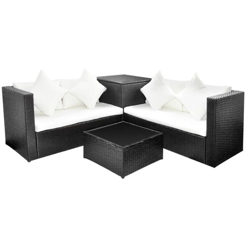 

Set de muebles de jardín 4 pzas y cojines ratán sintético negro - Negro - Vidaxl