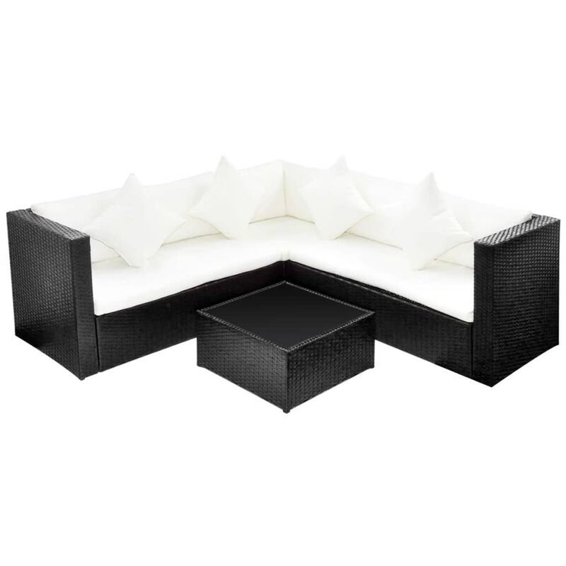 

vidaXL Set de muebles de jardín 4 pzas y cojines ratán sintético negro - Negro