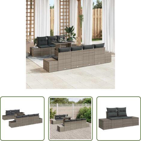 vidaXL Conjunto de sofá -  Conjunto de sofá de jardín con cojín 8 pcs Gris