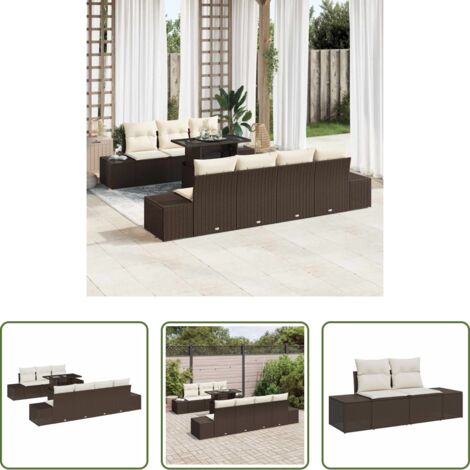 vidaXL Conjunto de sofá -  Conjunto de sofá de jardín con cojín 8 pcs Marrón y crema