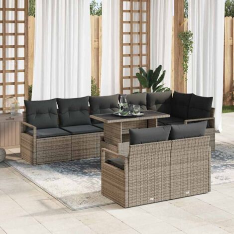 vidaXL Conjunto de sofá de jardín 9 pcs Gris Poliratán
