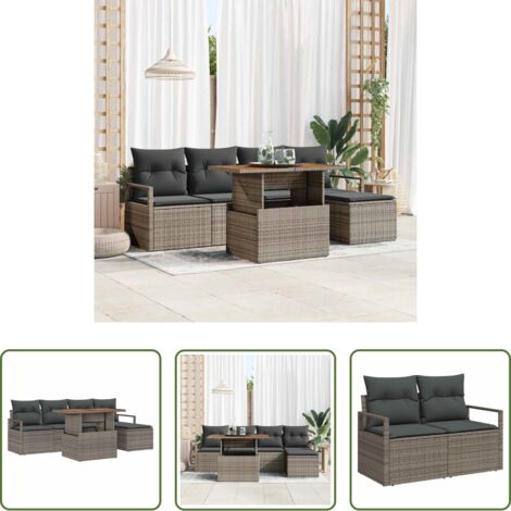 vidaXL Conjunto de sofás -  Conjunto de sofá de jardín 6 pcs Gris Poliratán