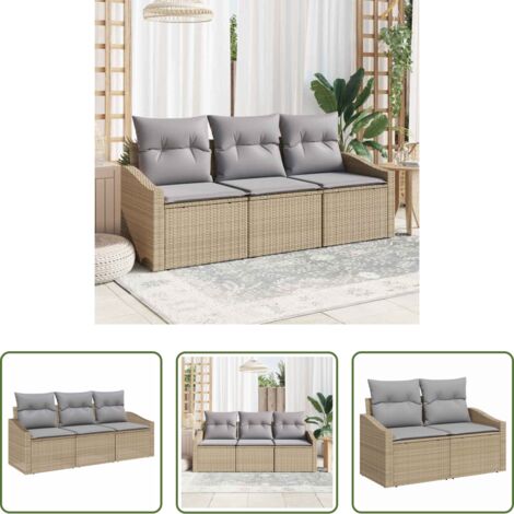 vidaXL Conjunto de sofás -  Conjunto de sofás de jardín con cojín 3 pcs Beige y Gris Claro