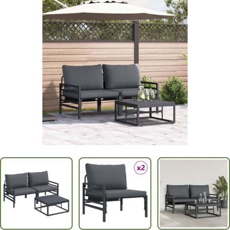 vidaXL Conjunto de sofás -  Conjunto de sofás de jardín con cojín 3 pcs Negro Acero