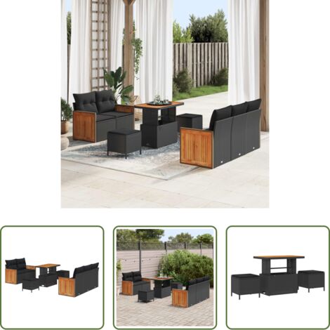 vidaXL Conjunto de sofás -  Conjunto de sofás de jardín con cojín 8 pcs Negro