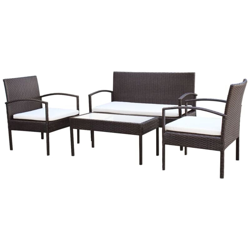 

vidaXL Muebles de jardín 4 piezas con cojines ratán sintético marrón - Marrón